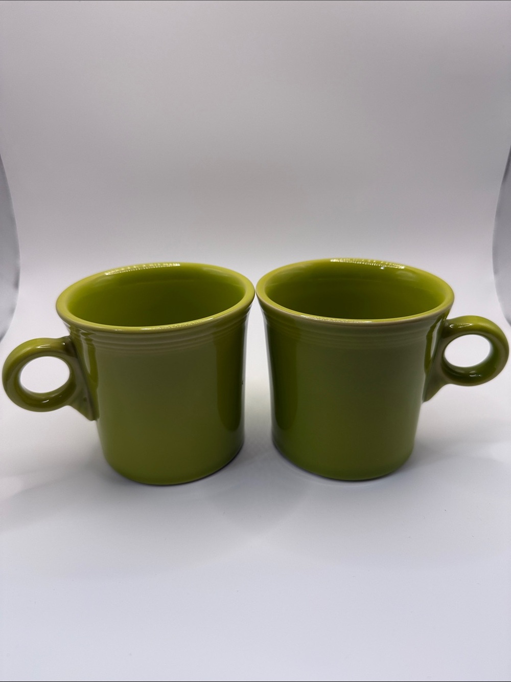 Fiesta Lemongrass Green Ceramic Ring Loop Handle Coffee Mugs Set of 2 HLC USA